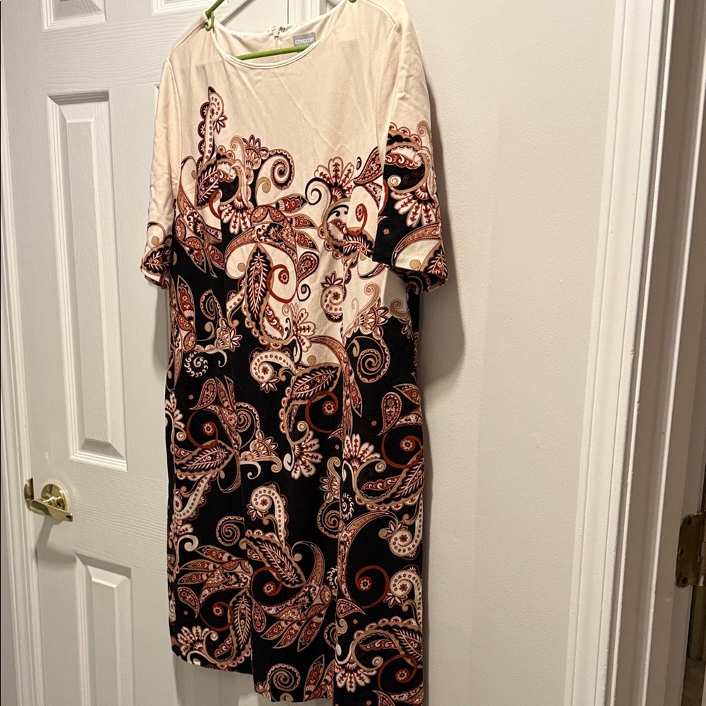 Chico's Long Sleeve Paisley Dress in Cream and Black